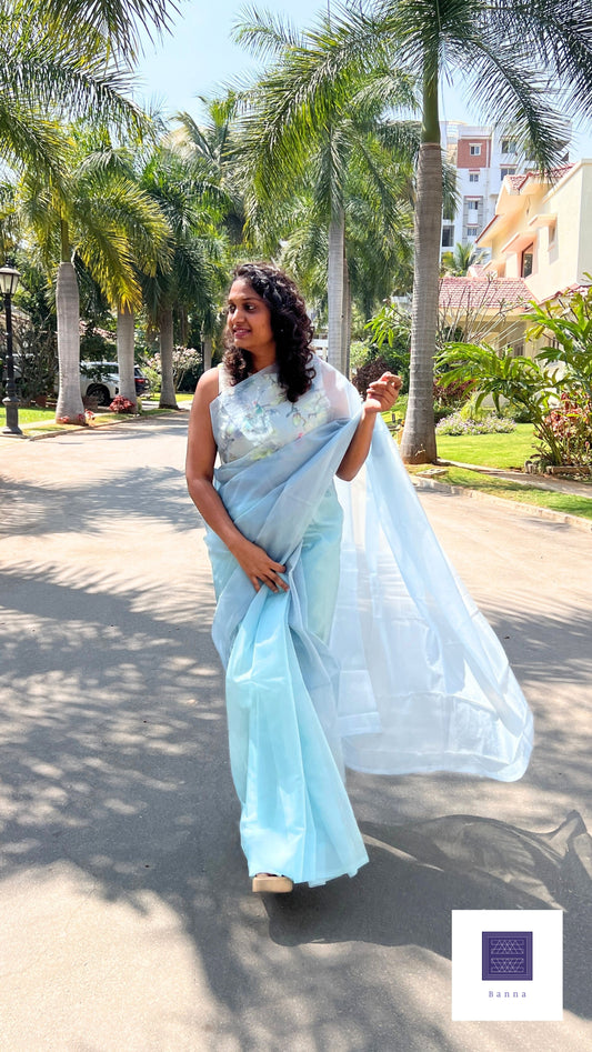 Grey cloud - Banna's signature organza saree