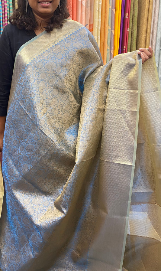 Tissue Brocade saree Kanjeevaram weaving - Blue and Gold