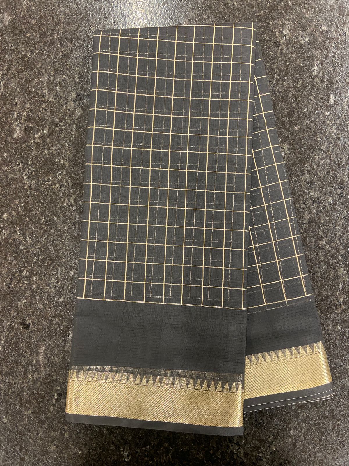 Cotton Saree checks with Temple border - Black