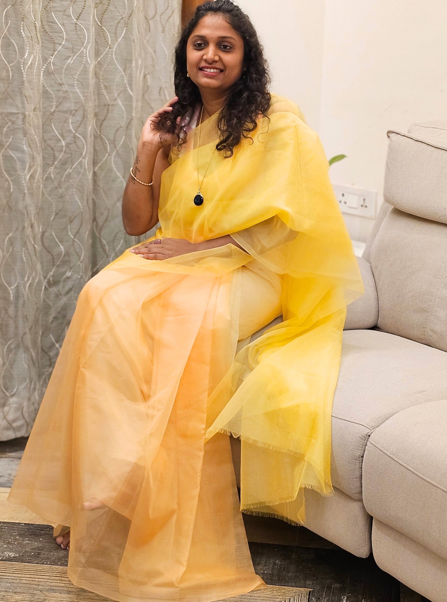 Yellow Cream Orange - Banna's signature saree