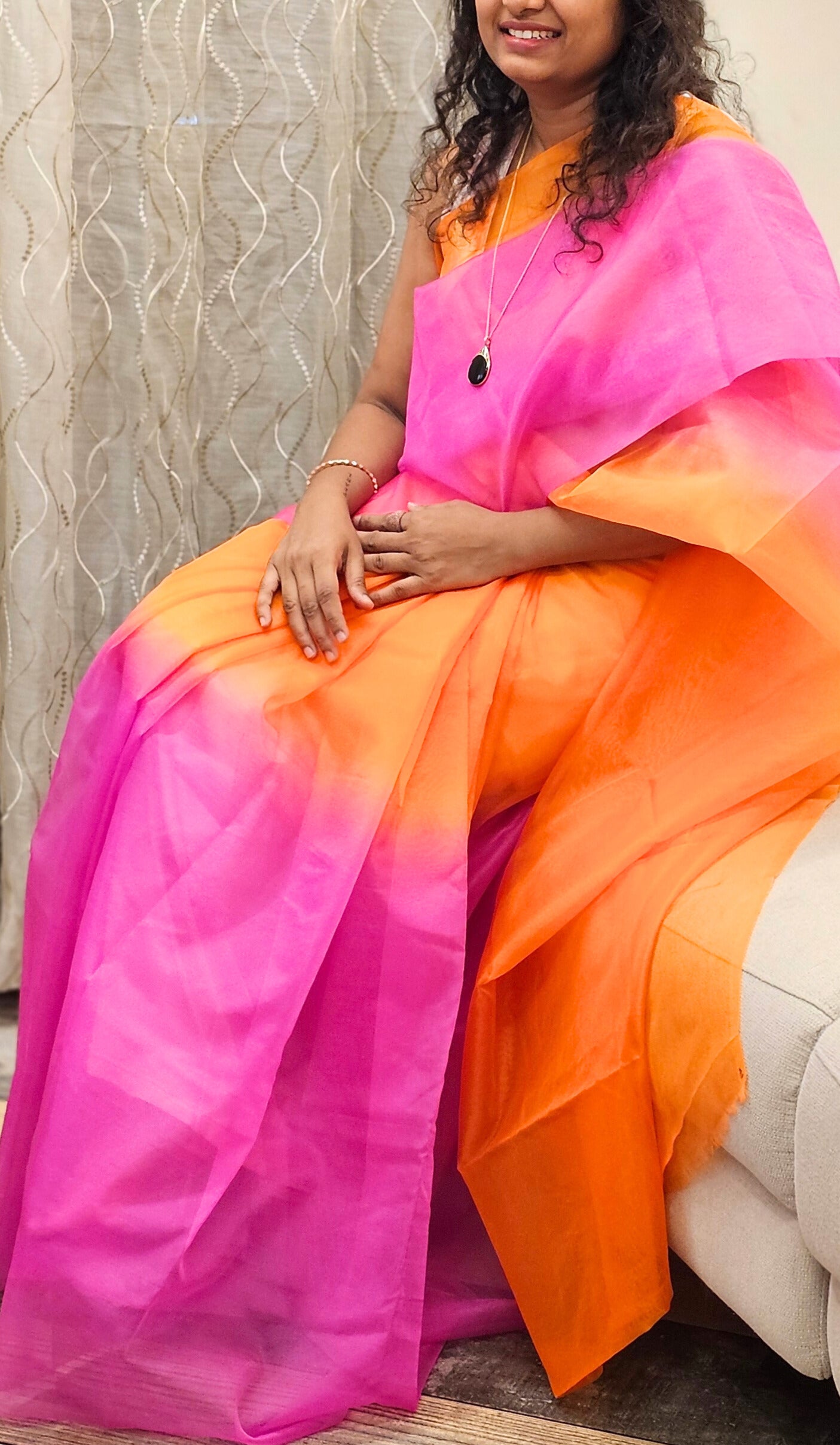 Bright Pink and Orange - Banna's signature saree